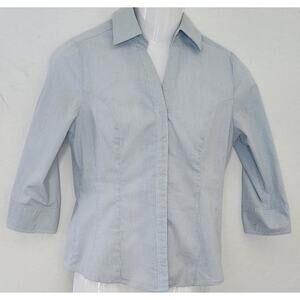 Riders Lee Women's Small Blue White Stripe 3/4 Sleeve Button Shirt Blouse Top